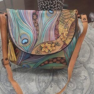 ANUSCHKA LEATHER  MULTICOLOR HANDPAINTED SHOULDER BAG LIKE NEW